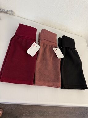 NWT 3 pack Women’s Fold-Over Waist Athletic Shorts - Burgundy, Rose, Black